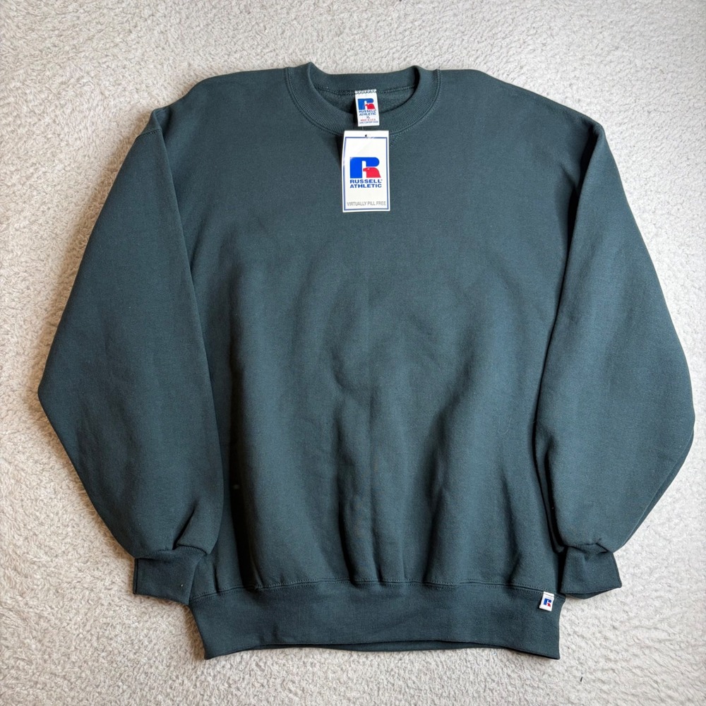NEW Vintage Russell Athletic Sweatshirt XL Green Blank Crewneck Made in USA NWT